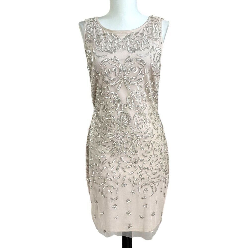 Aidan Mattox Embroidered Beaded Cocktail Dress Size 8